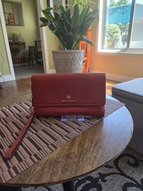 Michael Kors Large Brick Red Leather Wristlet Wallet